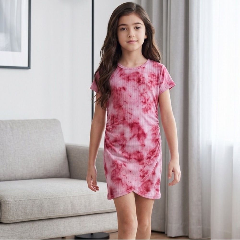 NWT Youth Girls 2 Dresses Green & Pink Tie Dye A Size 12